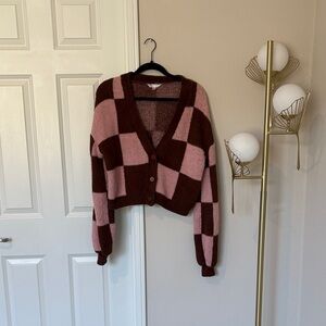 No Boundaries Pink and Brown Plaid Cardigan